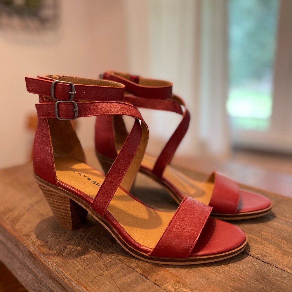Lucky Brand Red Leather Ankle Strap Heels NWOT Box included